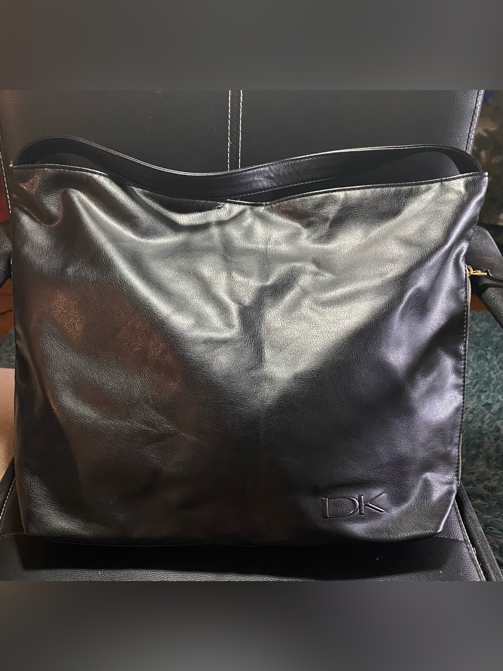 Donna Karan Signature Cashmere Collection Black Faux Leather Shoulder Bag
